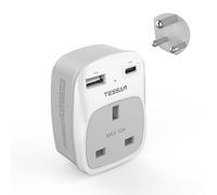 UK to India Plug Adapter, TESSAN Grounded Type D Travel Adapter with 2 USB Ports (1 USB C), India Travel Adapter for UK to Sri Lanka, Pakistan, Burma, Maldives, Iraq, Namibia, Nepal, Yemen, Zambia