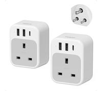 UK to India Plug Adapter, TESSAN India Travel Adapter with USB C and 2 USB A, 4 in 1 Type D Travel Adaptor for Indian, Sri Lanka, Maldives, Nepal, Pakistan, Bangladesh, Bhutan, Yemen, 2 Pack