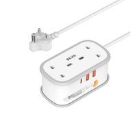 UK to India Plug Adapter with 1.5M Extension Cable, BEVA 2 Way 3 USB (2 1C) Indian Travel Adapter with Retractable USB C Cable for Sri Lanka, Pakistan, Burma, Maldives, Iraq, Namibia, Nepal (Type D)