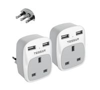 UK to Italy Plug Adapter 2 Pack, TESSAN Grounded Italy Plug Adapter with 2 USB Ports (1 USB C), Italian Travel Adaptor for Chile Ethiopia Libya Syria Tunisia Uruguay (Type L)