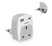 UK to Italy Plug Adapter, TESSAN Grounded Italy Plug Adapter with 2 USB Ports (1 USB C), Italian Travel Adaptor for Chile Ethiopia Libya Syria Tunisia Uruguay (Type L)