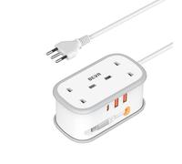 UK to Italy Plug Adapter with 1.5M Extension Cable, BEVA 2 Way 3 USB (2 1C) Italian Travel Adapter with Retractable USB C Cable for Chile Ethiopia Libya Syria Tunisia Uruguay (Type L)