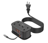 UK to Japan Plug Adapter with 1.5M Extension Cable, FDTEK 2 Way 3 USB Japan Travel Adapter with Retractable USB C Cable for Japan, Panama, Philippines Travel (Type A)-Black