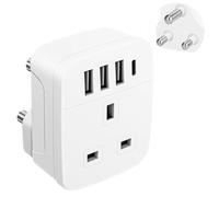 UK to South Africa Plug Adapter,Ground UK to SA Travel Adaptor with 4 USB | 1 USB C 17W Charger,Power Adapter for South African,Namibia,Swaziland,Lesotho,Bhutan,Botswana(Type M)