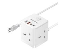 UK to Swiss Plug Adapter with 1.5M Extension Cable 3 Way 4 Fast Charging USB (QC3.0/PD20W) Compact Cube Travel Adapters for UK to Switzerland, Jordan, Liechtenstein, Rwanda, Type J