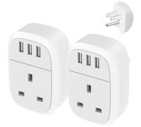 UK to US Adaptor Plug 2 Pack, USA Travel Adapter with 3 USB Ports, American Thailand Mexico Colombia Grounded Charger, 4 in 1 Plug Adapter from UK to USA for Phone, Pad, Android, Samsung (Type B)