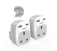 UK to US Plug Adapter 2 Pack, TESSAN UK to US Travel Adaptor with 2 USB (1 USB C), 3 in 1 Grounded Plug Adapter, Travel Essentials for USA, Canada, Thailand, Mexico, Bahamas (Type B)