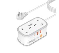 UK to US Plug Adapter with 1.5M Extension Cable, BEVA 2 Way 3 USB (2 1C) Travel Adapter with Retractable USB C Cable for American, Thailand, Canada, Mexico, Type B
