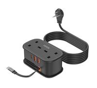 UK to US Plug Adapter with 1.5M Extension Cable, FDTEK 2 Way Travel Extension Lead with 3 USB Slots & Retractable USB C Cable, Type B Travel Adapter for American, Thailand, Canada, Mexico