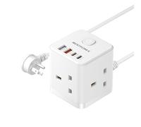 UK to US Plug Adaptor 3 Way 4 Fast Charging USB (QC3.0/PD20W) | 1.5M Extension Cable, Compact Cube USA Travel Adapter for American, Thailand, Canada, Mexico, Type B