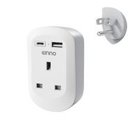 UK to US Plug Adaptor, EINNO 3-in-1 Travel Adapter with USB-C & USB-A, Type B American Plug Adapter for Mexico, Canada, Thailand, Bahamas