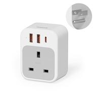 UK to US Plug Adaptor, TESSAN 20W PD Fast USA Travel Adapter with 3 USB Ports (1 USB C), 4 in 1 Grounded Type B, UK to US Power Adapter for USA, Mexico, Canada, Philippines, Peru