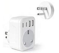 UK to US Plug Adaptor,UK to USA & Worldwide Travel Adaptor, 5-in-1 US Plug Adapter with 3 USB and 1 USB-C Port (17W Fast Charger), for USA, Canada, Thailand, Mexico, Colombia - Type B