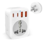 UK to US Plug Adaptor, USA Travel Adapter with 2 USB C & 2 USB A Charging Ports & 1 Universal AC Outlet International to American Canada Plug Adapter UK to US for Thailand Mexico Colombia (Type B)