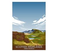 UK Travel Print UK Cities and Shires, Handmade Print Of The Beautiful Places of United Kingdom, UK Artwork Wall Art Poster For New Home Kitchen Print (Scottish Highlands, A2 Unframed Print)
