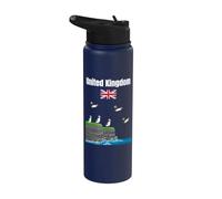 UK Travel Souvenir Puffin Lover Trip United Kingdom Flag Stainless Steel Insulated Water Bottle