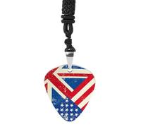 UK U.S. Flag Trendy Guitar Pick Necklace Metal Pendant Jewelry Gift for Musicians Music Lovers