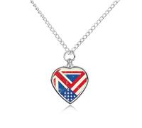 UK U.S. Flag Trendy Pet Ashes Necklace for Unisex Memorial Pendant Keepsake Urn Jewelry
