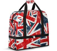 UK Union Jack Foldable Travel Duffel Bag UK Flag 47L Weekend Bag with Trolley Sleeve Wet Seperated Shoulder Tote Bag for Sports Gym Travel