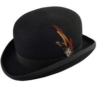 UK-UNIQUE Quality Handmade Mens Womens Black Bowler Hat with Feather & Satin Lining 100% Wool