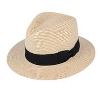 UK-UNIQUE Unisex Paper Straw Crushable Foldable Summer Panama Fedora HAT with Band and Adjustable Sweatband (Large 59 cm, Natural)