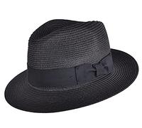 UK-UNIQUE Unisex Paper Straw Crushable Foldable Summer Panama Fedora HAT with Band and Adjustable Sweatband (Large 59 cm, Black with Feather)