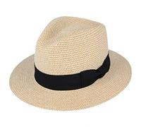 UK-UNIQUE Unisex Paper Straw Crushable Foldable Summer Panama Fedora HAT with Band and Adjustable Sweatband (Small 55 cm, Natural with Feather)