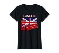 UK United Kingdom London British Flag, Double Decker, Phone T-Shirt, Women, Black, Medium