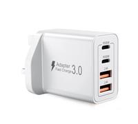 UK USB C Plug, 40W 4-Port Fast Charger Plug, Dual PD 20W+QC 3.0 Multiport USB C Wall Charger, TUV/CE/FCC/UL Certified Safe Type C Mains Charging Head for iPhone, Samsung, iPad, Watch, Macbook