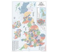 UK Wall Map - Laminated Large Map - Counties, District and Unitary Authority Boundaries | Local District Councils, Roadmap, Postcode Areas, London Boroughs, Population Figures