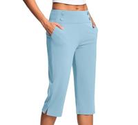 UK Warehouse Clearance Womens Petite Linen Trousers Ladies Soft 3/4 Length Cropped Pants High Waist Stretch Pull on Bottoms Summer Golf Chino Joggers with Pockets Elegant Office Business