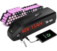 （UK Warehouse）Electric Bike Battery 48V 15Ah Lithium Ion with BMS and Charger Compatible with 250W 500W 750W 1000W Motors 5 Pin Base Plate USB Port and Power Switch