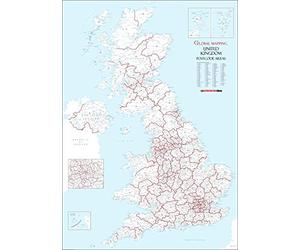 UK White Postcode Areas Wall Map - A1 594mm x 841mm - Plastic Coated Waterproof & Wipeable - England, Scotland & Wales - Ideal for Office, Classroom & Home Use