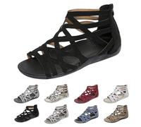 UK Women Strappy Gladiator Sandals with Arch Support,Lightweight Comfortable Back Zipper Roman Casual Walking Fisherman Sandal Open Toe Low Wedges Dressy Summer Autumn Holiday Hollow Out Flat Shoes