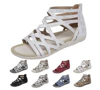 UK Women Strappy Gladiator Sandals with Arch Support,Lightweight Comfortable Back Zipper Roman Casual Walking Fisherman Sandal Open Toe Low Wedges Dressy Summer Autumn Holiday Hollow Out Flat Shoes