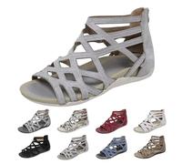 UK Women Strappy Gladiator Sandals with Arch Support,Lightweight Comfortable Back Zipper Roman Casual Walking Fisherman Sandal Open Toe Low Wedges Dressy Summer Autumn Holiday Hollow Out Flat Shoes