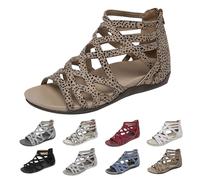 UK Women Strappy Gladiator Sandals with Arch Support,Lightweight Comfortable Back Zipper Roman Casual Walking Fisherman Sandal Open Toe Low Wedges Dressy Summer Autumn Holiday Hollow Out Flat Shoes