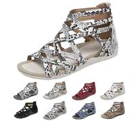 UK Women Strappy Gladiator Sandals with Arch Support,Lightweight Comfortable Back Zipper Roman Casual Walking Fisherman Sandal Open Toe Low Wedges Dressy Summer Autumn Holiday Hollow Out Flat Shoes