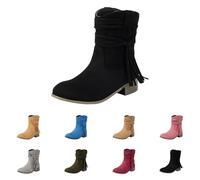 UK Women's Ankle Boots Fashion Low Calf Flat Booties Round Toe Block Chunky Low Heel Fall Winter Casual Pull on Short Boots Double Buckle Suede Dress Shoes for Women Footwear