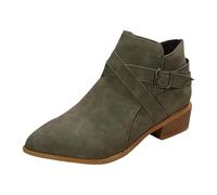 UK Womens Chelsea Boots Low Chunky Heel Comfort Slip On Fashion Ankle Boots Elastic Buckle Strap Round Toe Short Boot Footwear Stylish Footwear Gift