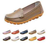 UK Womens Comfy Loafers Soft Leather Antiskid Slip on Flat Boat Driving Moccasins Casual Comfort Comfortable Office Fashion Work Walking Nursing Shoes Footwear