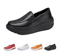 UK Womens Comfy Orthopedic Loafers Soft Leather Antiskid Slip on Platform Boat Driving Moccasins Casual Comfort Comfortable Office Fashion Work Walking Nursing Shoes Footwear Black