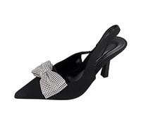 UK Womens Low Kitten Heel Shoes Ladies Slingback Sandals Pointed Toe Bridal Evening Party Prom Bridesmaid Court Shoes Size