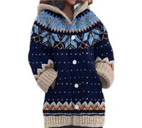 UK Women's Vintage Hooded Cardigan Poncho Open Front Jumpers Cardigan Coat Long Sleeve Button Down Soft Knitted 3D Printed Printed Jacket Sweater Winter Sweatshirts with Pockets Festival Outfit