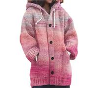 UK Women's Vintage Hooded Cardigan Poncho Open Front Jumpers Cardigan Coat Long Sleeve Button Down Soft Knitted 3D Printed Printed Jacket Sweater Winter Sweatshirts with Pockets Festival Outfit