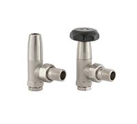 UK12 Arroll traditional manual radiator valve & locksheild in Brushed nickel finish and black wheel Head