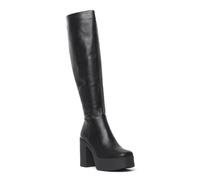 LAMODA Women's Slick Nicks Wide Fit Knee High Platform Boot, Black Pu, 5 UK, Casual Knee High Boots with Block Heel and Side Zipper, Winter Long Boot