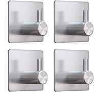 UKALOU Self Adhesive Hooks, Silver Adhesive Bathroom Shower Wall Towel Door Hooks Heavy Duty Waterproof Stainless Steel Kitchen Self Adhesive Sticky Hooks for Towel Robe Loofah Washcloth Coat - 4 Pcs