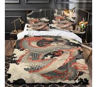 UKAWEGKKD Mythical dragon 3D Digital Print Duvet Insert Cover 3-Piece Microfiber Lightweight Breathable Asian tattoo Comforter Cover 2 Pillowcases Hidden Zipper Bed Set Girls Bedroom King（220x240cm）