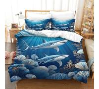 UKAWEGKKD Shark 3D Printed Duvet Quilt Cover Wildlife Soft Microfiber with Pillowcases Hide Zipper,3 Pieces for Boys Girls Teenagers Single(140x200cm)